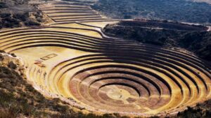 Circular Inca agricultural terraces of Moray seen from above