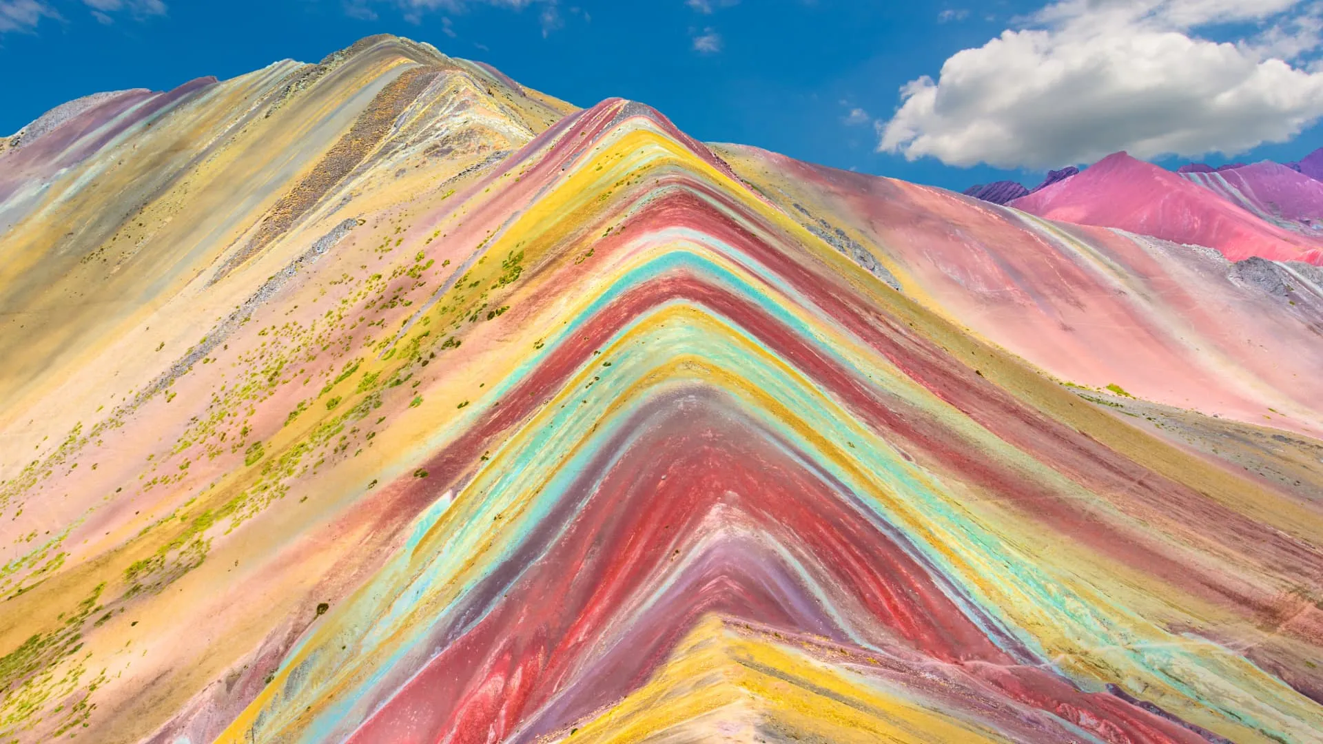 Faixas minerais da Montanha Colorida (Vinicunca) de perto